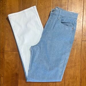 Cello Two-Tone Blue & White Straight Leg Jean Size 9 High-Rise Button Fly Casual